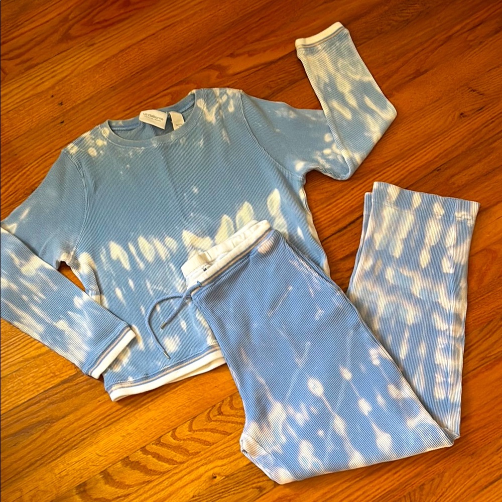 Vintage Blue Tie Dye Waffle Knit Lounge Active Set
